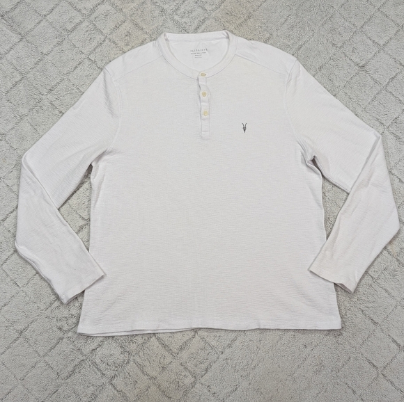 Allsaints Shirt Mens XXL White Muse Henley Long Sleeve Ramskull Cotton Casual - Picture 1 of 7